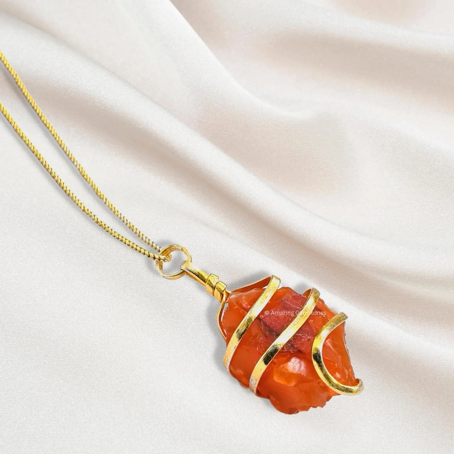 Amazing Gemstone Crystals and Healing Stones Carnelian Necklace - Gold Chain Necklace Pendant - Real Crystal Necklace