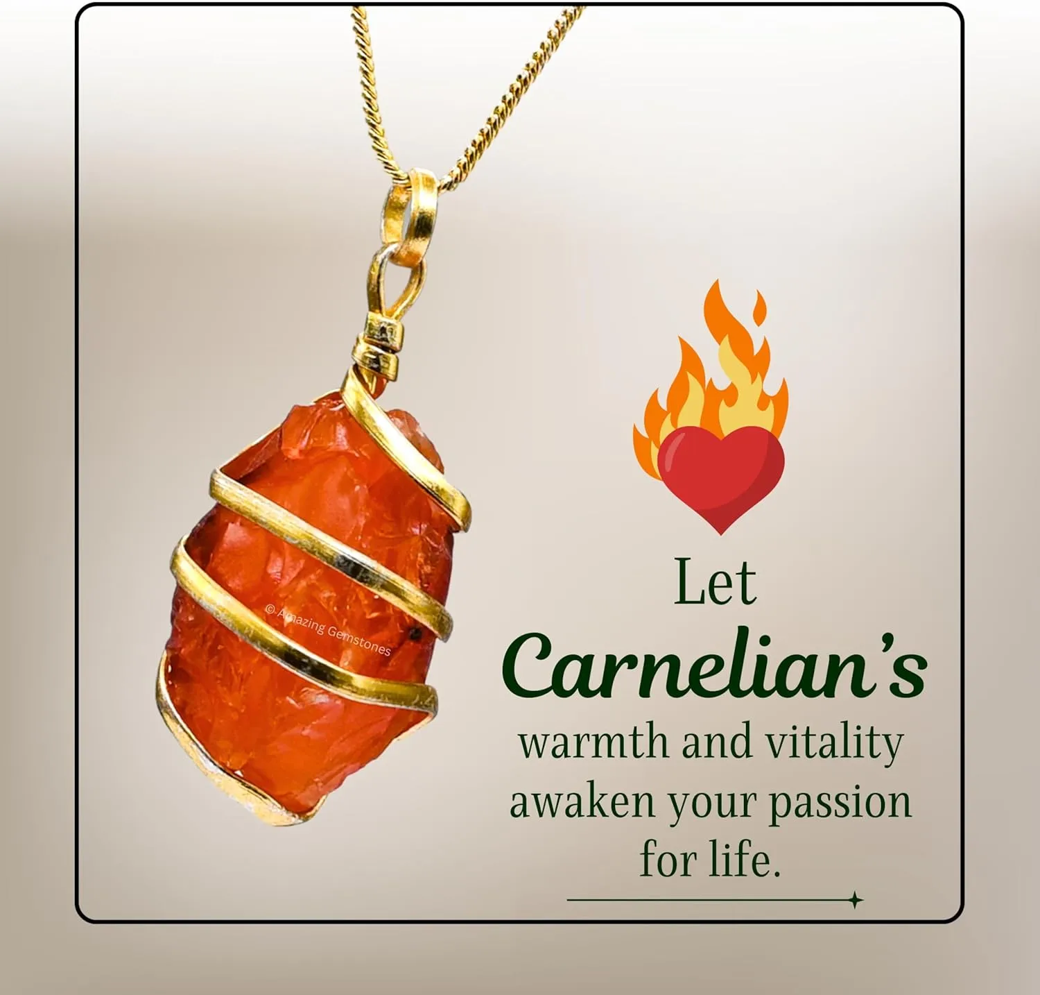 Amazing Gemstone Crystals and Healing Stones Carnelian Necklace - Gold Chain Necklace Pendant - Real Crystal Necklace