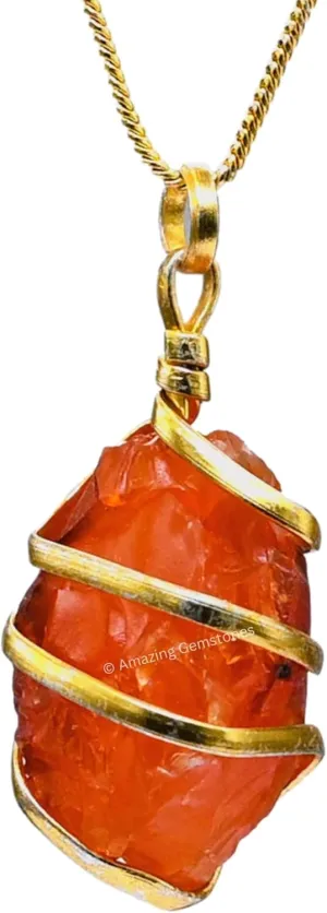 Amazing Gemstone Crystals and Healing Stones Carnelian Necklace - Gold Chain Necklace Pendant - Real Crystal Necklace