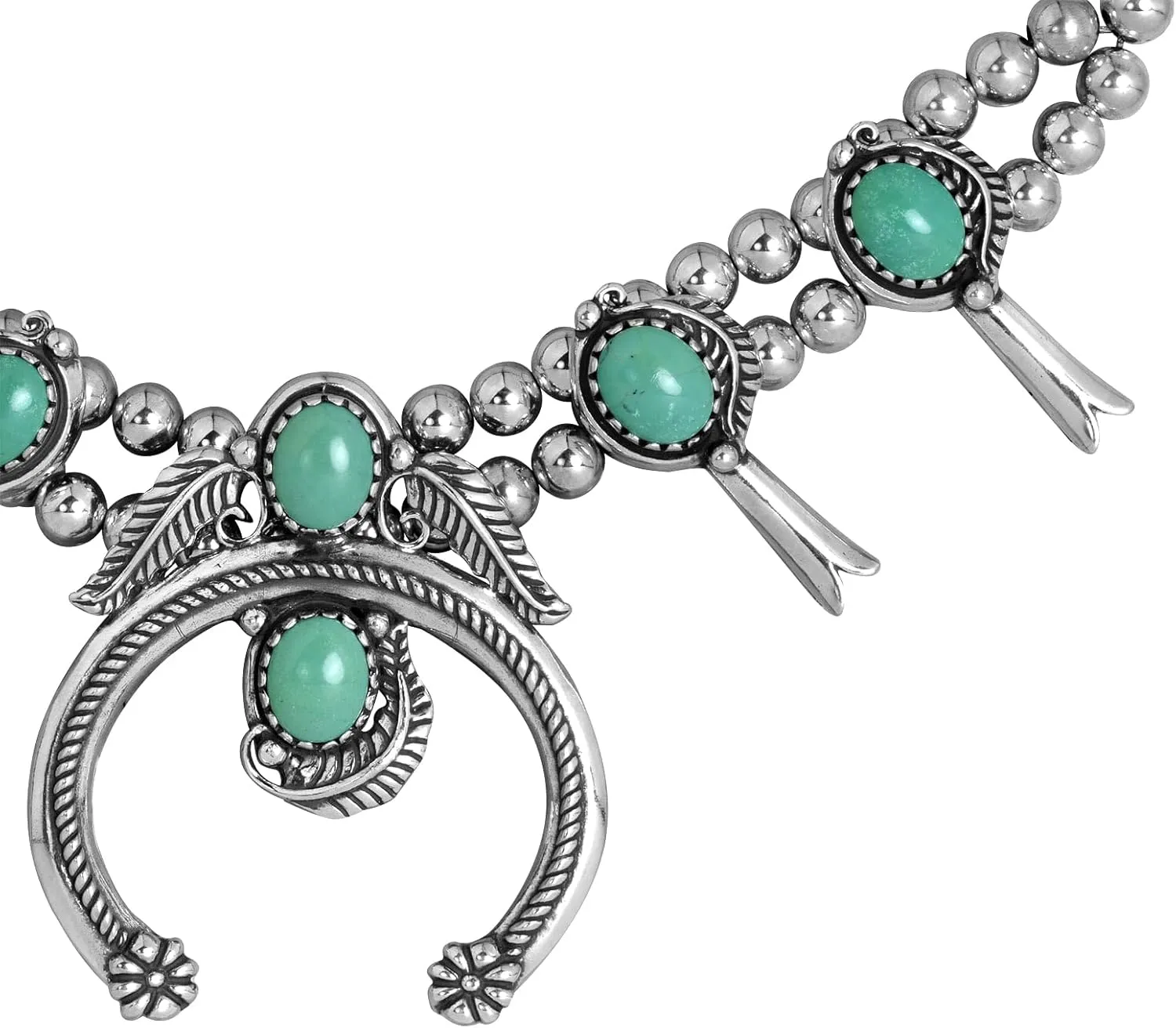 American West Jewelry Sterling Silver Genuine Gemstone Squash Blossom Naja Design Necklace, 17 to 19 Inches