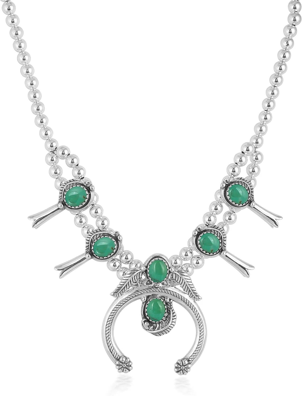 American West Jewelry Sterling Silver Genuine Gemstone Squash Blossom Naja Design Necklace, 17 to 19 Inches