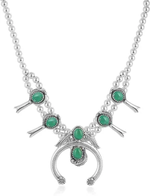 American West Jewelry Sterling Silver Genuine Gemstone Squash Blossom Naja Design Necklace, 17 to 19 Inches