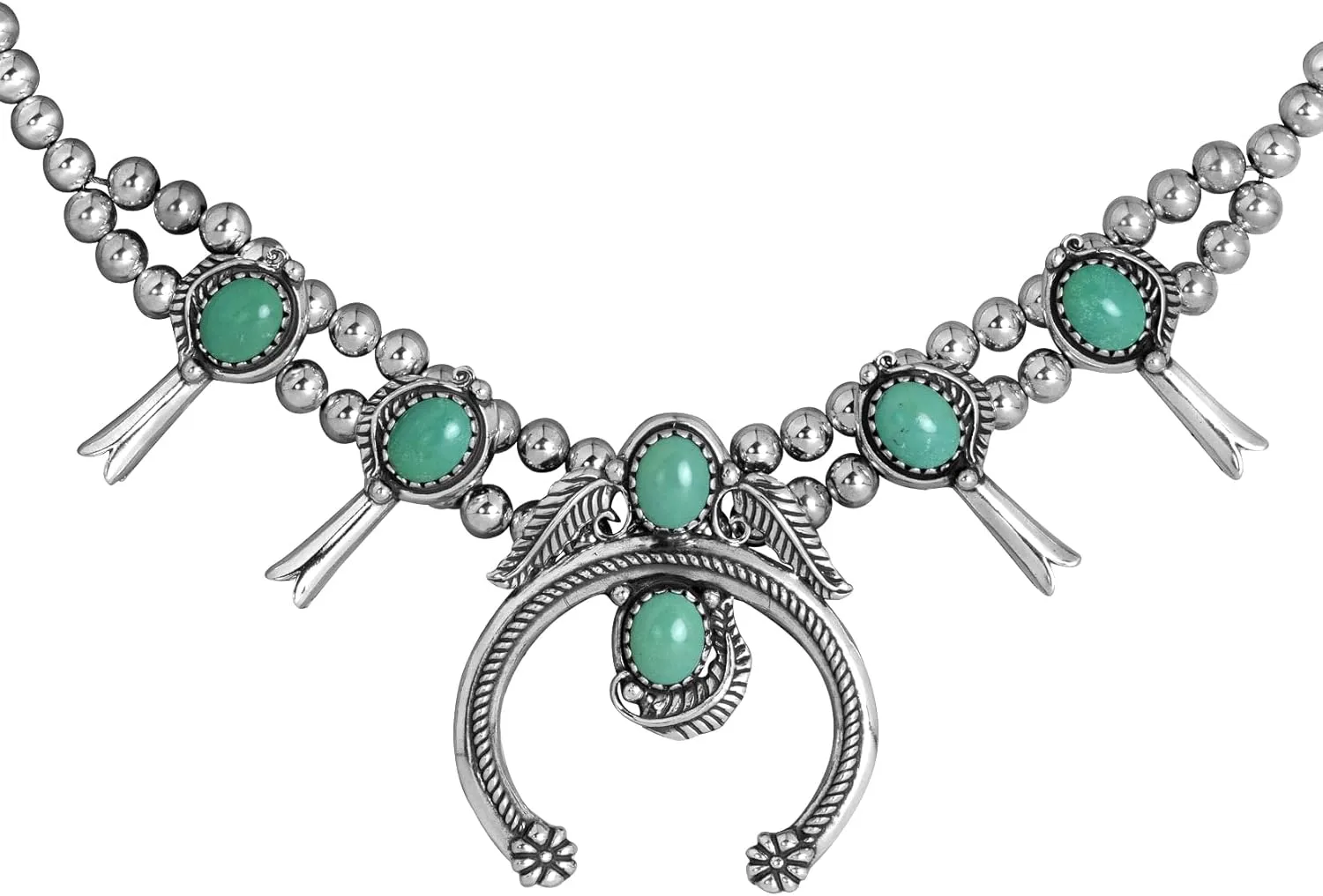 American West Jewelry Sterling Silver Genuine Gemstone Squash Blossom Naja Design Necklace, 17 to 19 Inches