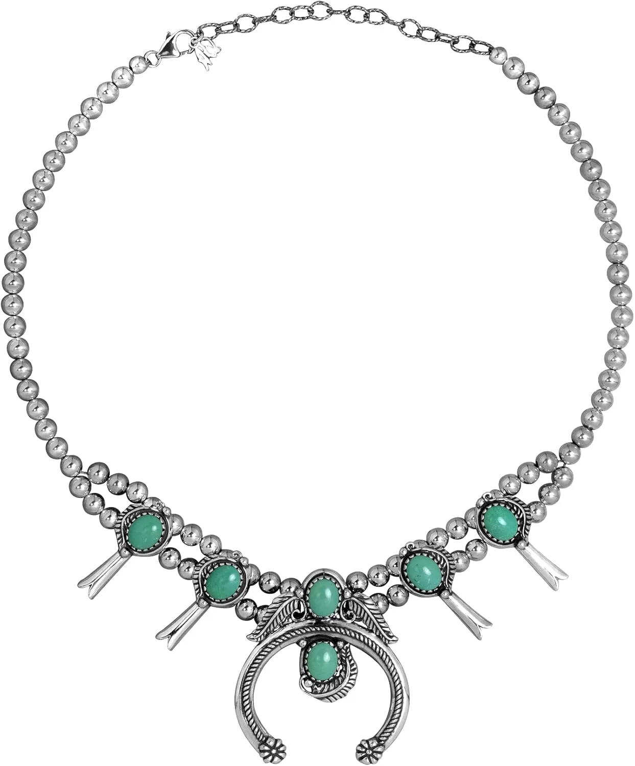 American West Jewelry Sterling Silver Genuine Gemstone Squash Blossom Naja Design Necklace, 17 to 19 Inches