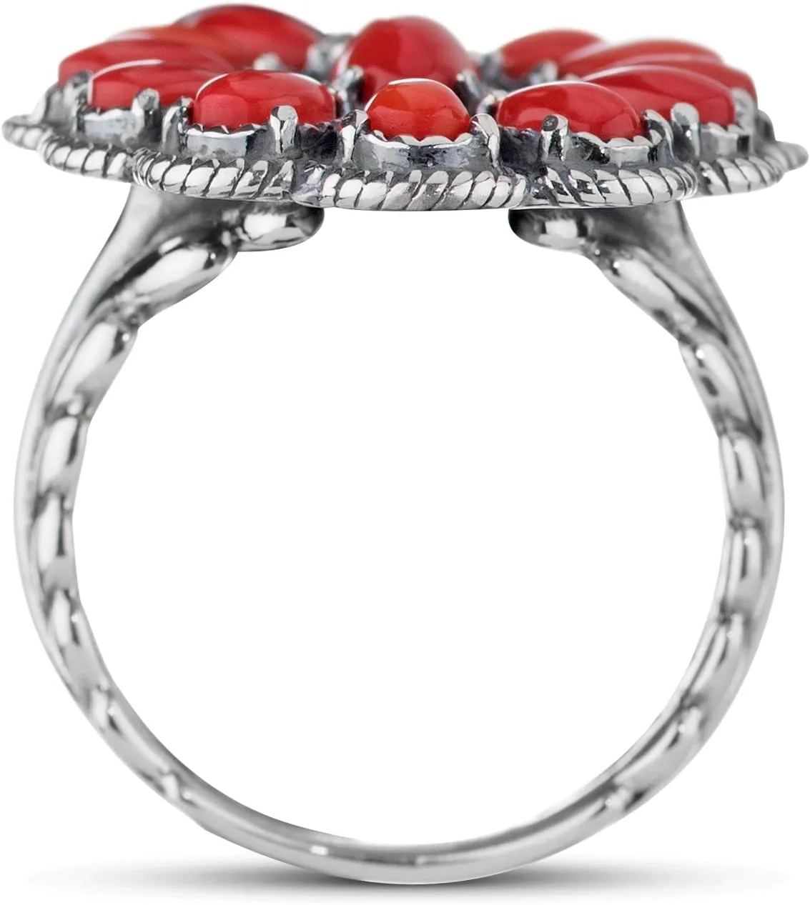 American West Jewelry Sterling Silver Women's Ring Choice of Gemstone Color Flower Cluster Design Sizes 5 to 10