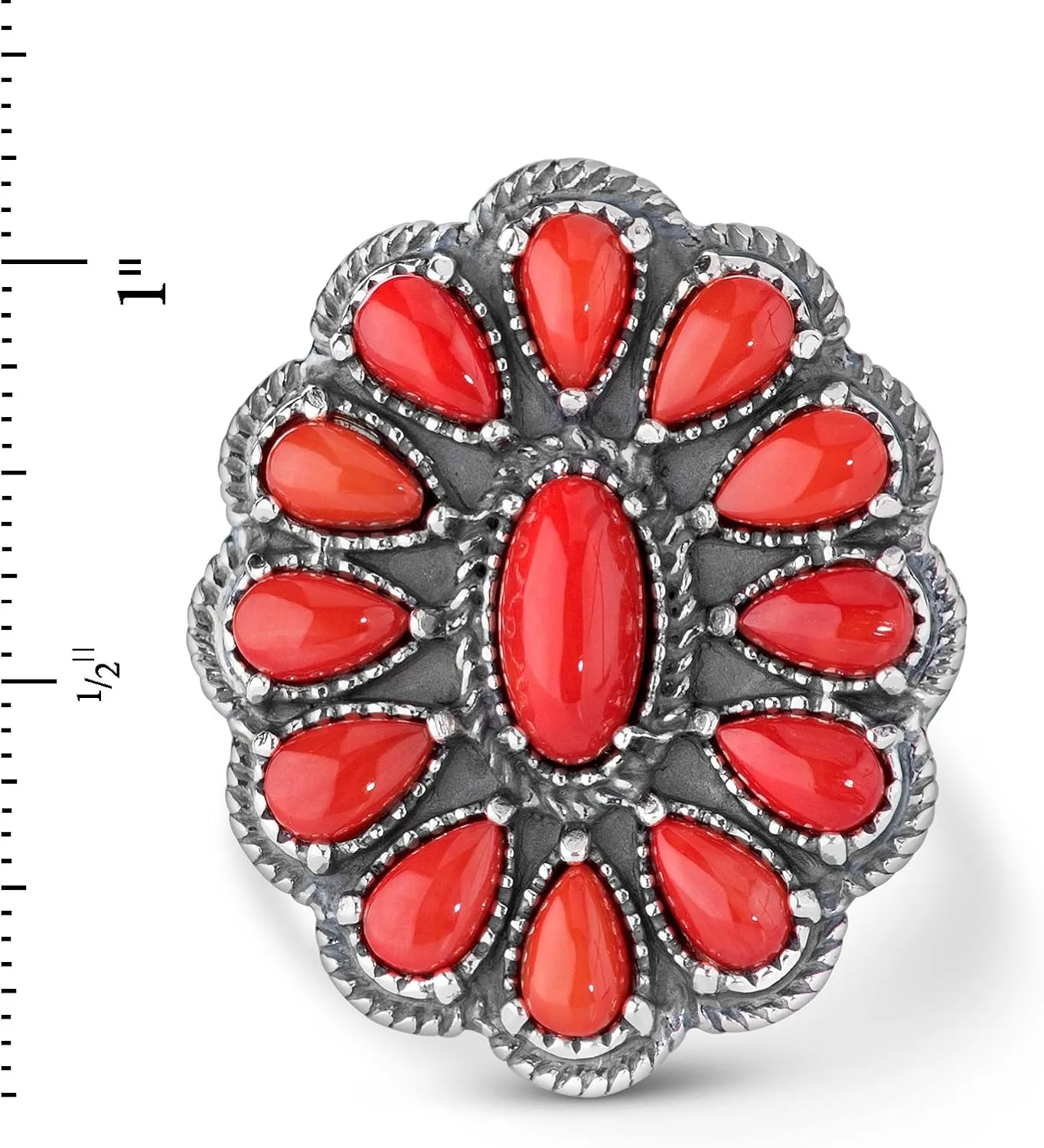 American West Jewelry Sterling Silver Women's Ring Choice of Gemstone Color Flower Cluster Design Sizes 5 to 10