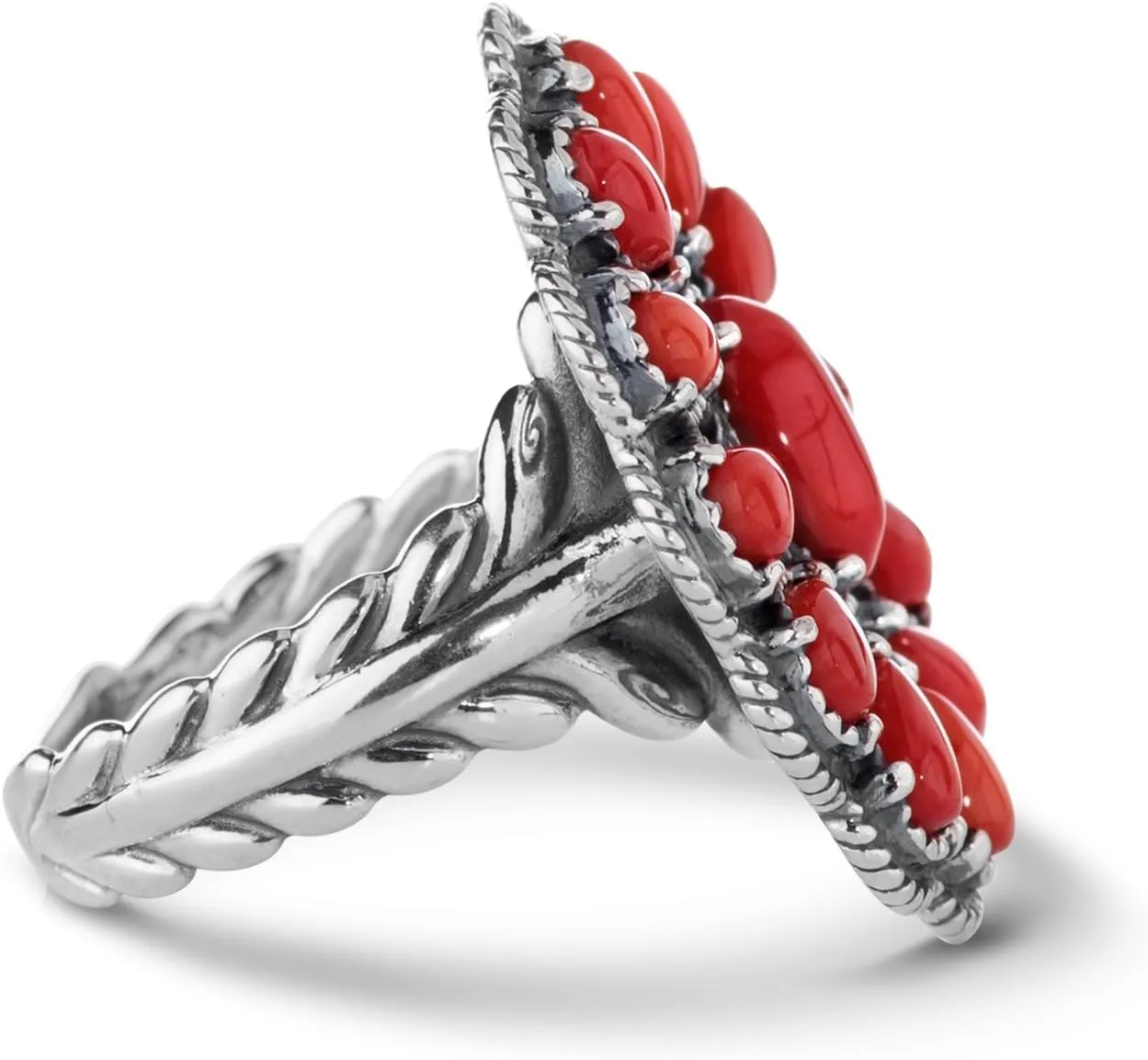 American West Jewelry Sterling Silver Women's Ring Choice of Gemstone Color Flower Cluster Design Sizes 5 to 10