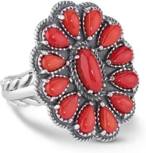 American West Jewelry Sterling Silver Women's Ring Choice of Gemstone Color Flower Cluster Design Sizes 5 to 10