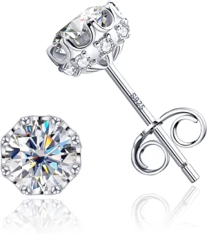 AMORAMOR & FOREVER 18K White Gold Plated Brilliant Cut Cubic Zirconia Stud Earrings For Women Men 8 Prong 8 Zirconia Sterling Silver Post Hypoallergenic CZ Stud Earrings