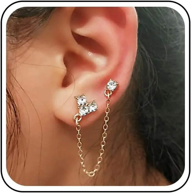 Andelaisi Boho Crystal Cuff Earrings Gold Crystal Chain Wrap Earrings Vintage CZ Cuff Chain Earrings Tassel Dangle Drop Earrings Sparkly Rhinestone Crawler Climbing Earrings Jewelry for Women