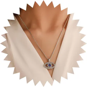 Andelaisi Boho Crystal Evil Eye Choker Necklace Silver Rhinestone Demon Eye Pendant Necklace Vintage Cz Evil Eye Necklace Sparkly Cz Crystal Protection Necklace Chain Jewelry for Women