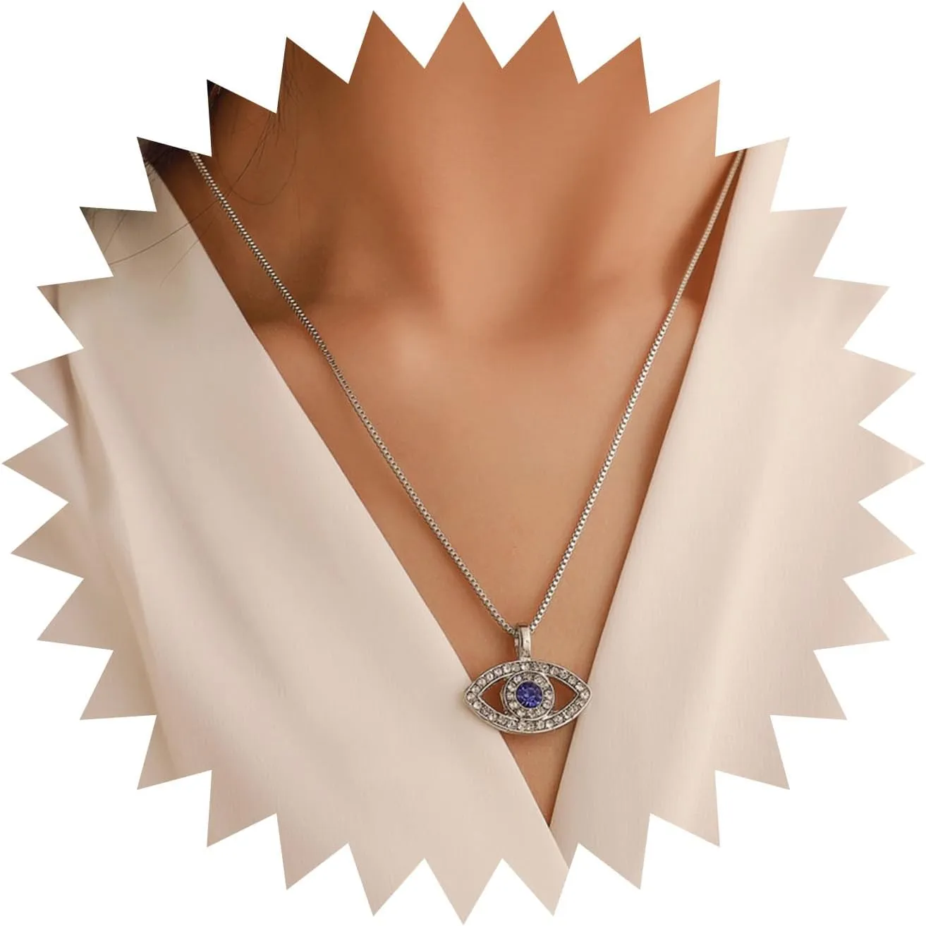 Andelaisi Boho Crystal Evil Eye Choker Necklace Silver Rhinestone Demon Eye Pendant Necklace Vintage Cz Evil Eye Necklace Sparkly Cz Crystal Protection Necklace Chain Jewelry for Women