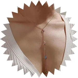Andelaisi Boho Crystal Y Lariat Necklace Colorful Rhinestone Y Necklace Rainbow Crystal Cz Y Drop Necklace Long Chain Crystal Pendant Necklace Jewelry for Women