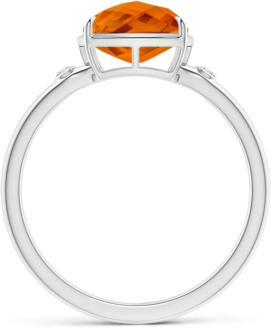 Angara Natural Cushion Citrine Cocktail Ring with Bezel Diamonds in 14K Solid Gold/Platinum | November Birthstone, Birthday, Engagement, Anniversary, Wedding Jewelry Gift for Women