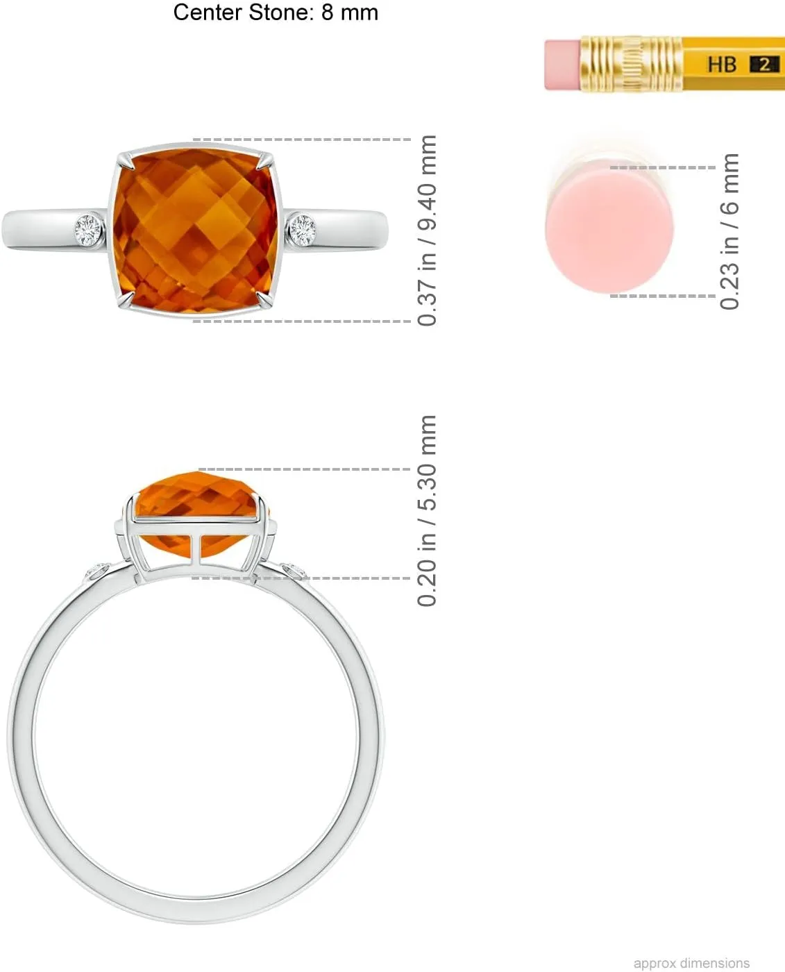 Angara Natural Cushion Citrine Cocktail Ring with Bezel Diamonds in 14K Solid Gold/Platinum | November Birthstone, Birthday, Engagement, Anniversary, Wedding Jewelry Gift for Women