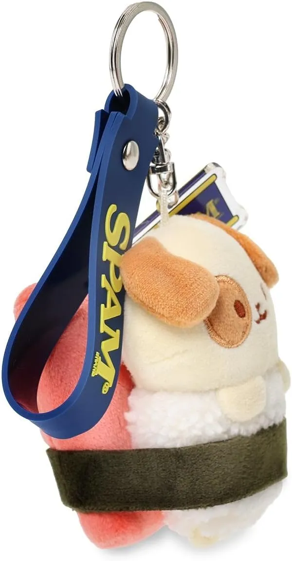 Anirollz Puppiroll SPAM Musubi Plush Charm  Cute Mini Plush Keychain with SPAM Can Charm & Lobster Clasp