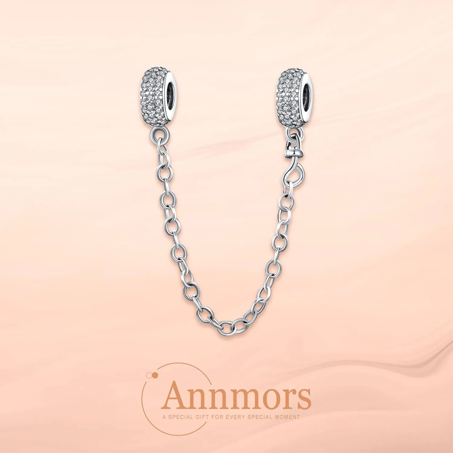 Annmors 925 Sterling Silver Clip Charms Safety Chain fit Bracelets Necklaces Stopper Beads with 5A Cubic Zirconia Christmas Mother's Day Gift for Women