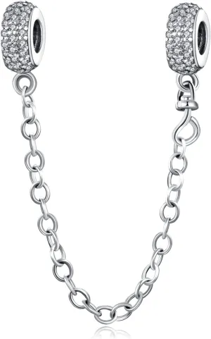 Annmors 925 Sterling Silver Clip Charms Safety Chain fit Bracelets Necklaces Stopper Beads with 5A Cubic Zirconia Christmas Mother's Day Gift for Women