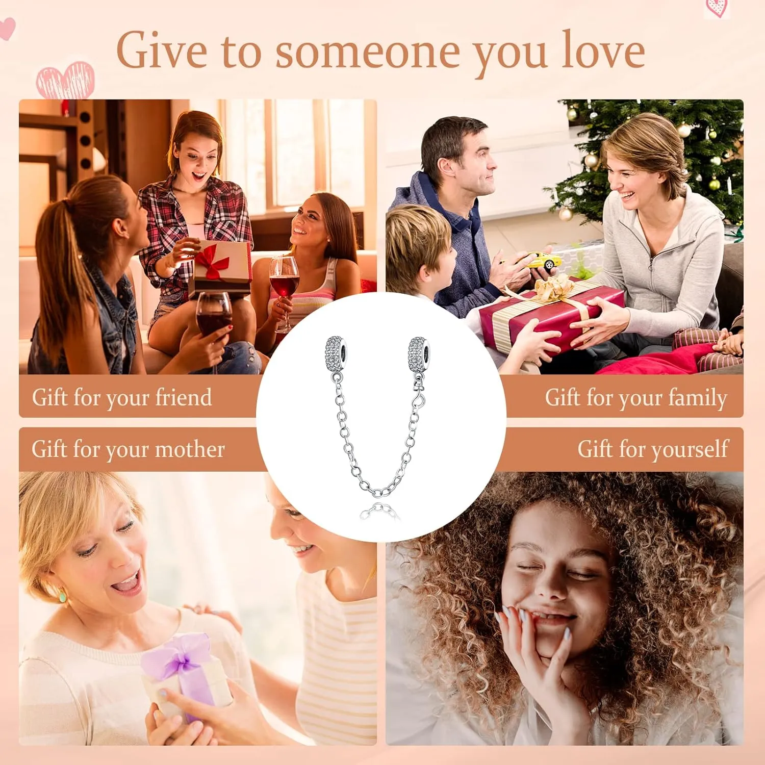Annmors 925 Sterling Silver Clip Charms Safety Chain fit Bracelets Necklaces Stopper Beads with 5A Cubic Zirconia Christmas Mother's Day Gift for Women