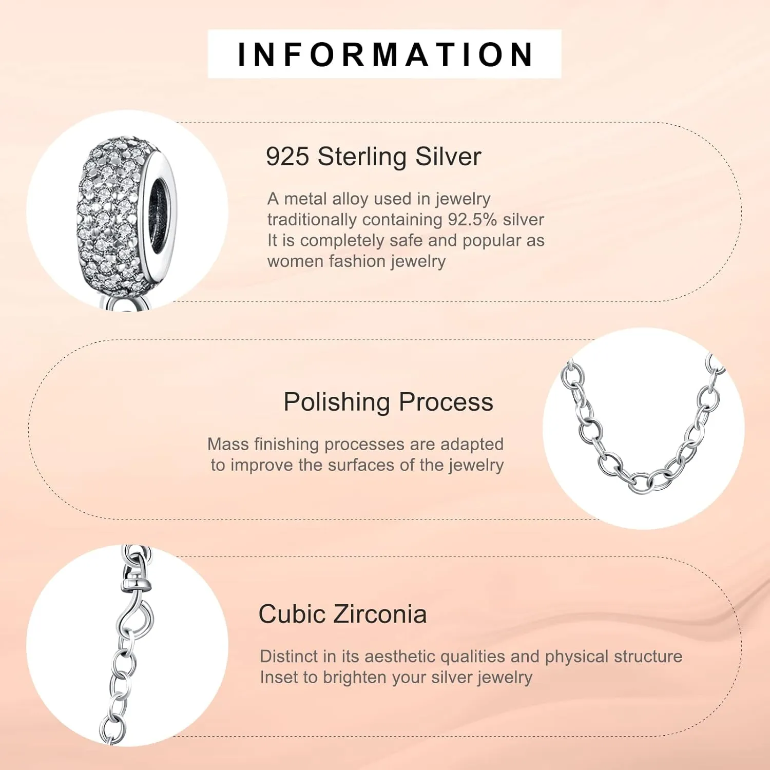 Annmors 925 Sterling Silver Clip Charms Safety Chain fit Bracelets Necklaces Stopper Beads with 5A Cubic Zirconia Christmas Mother's Day Gift for Women