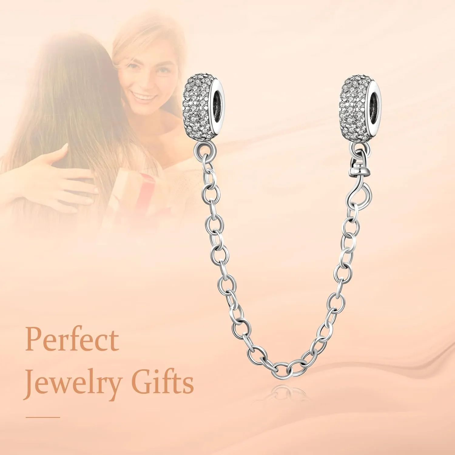 Annmors 925 Sterling Silver Clip Charms Safety Chain fit Bracelets Necklaces Stopper Beads with 5A Cubic Zirconia Christmas Mother's Day Gift for Women