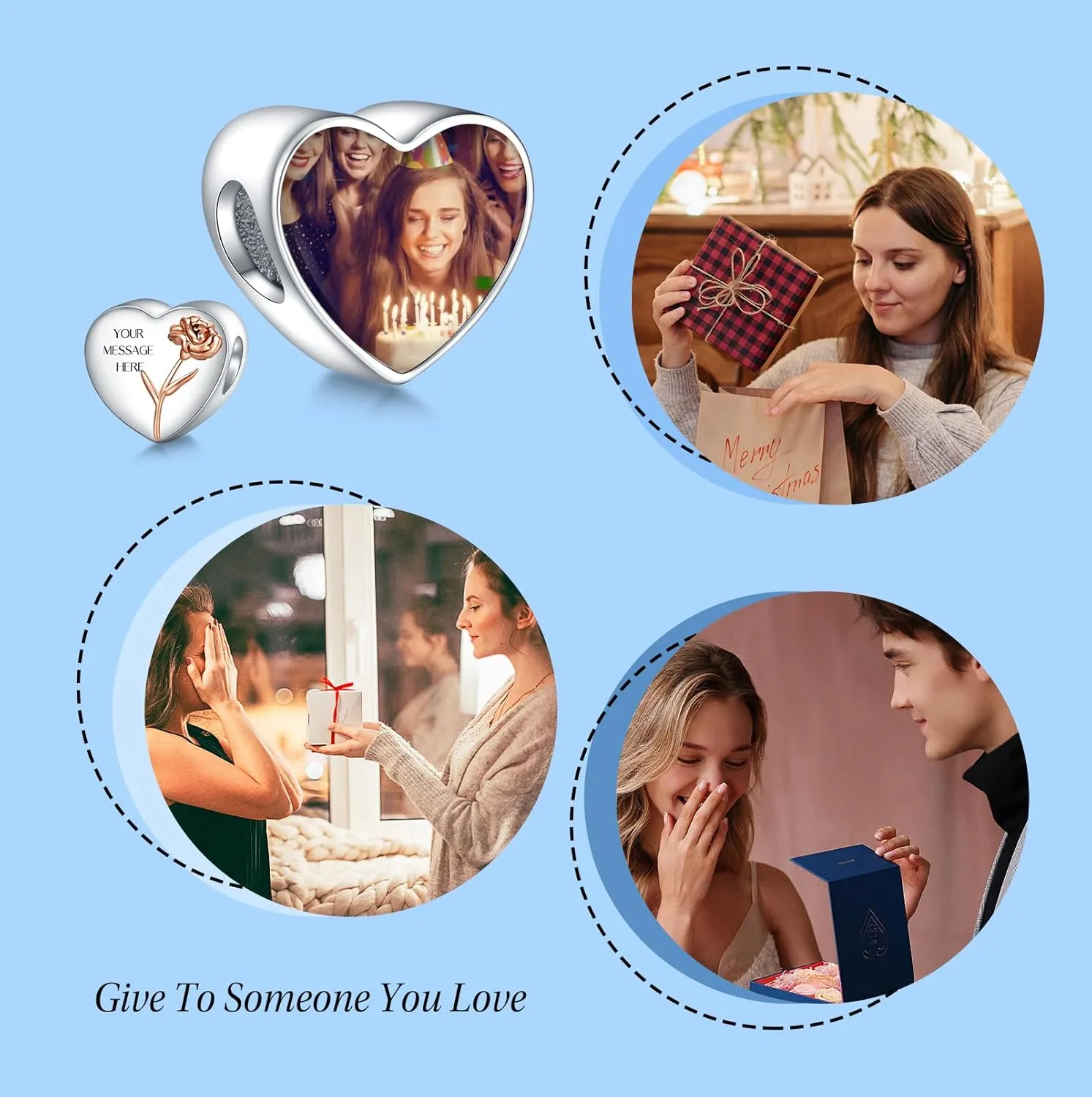 Annmors Personalized Photo Charm for Bracelet Necklaces,925 Sterling Silver Charm Love Heart Shaped Engraved Customize Picture Gift for Birthday Mother's Day Christmas,Bead Charms Jewelry for Women