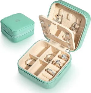 AnuClub Small Jewelry Box, Travel Jewelry Organizer Boxes for Women Portable PU Leather Jewellery Storage Case with Mirror for Earring Ring Necklace