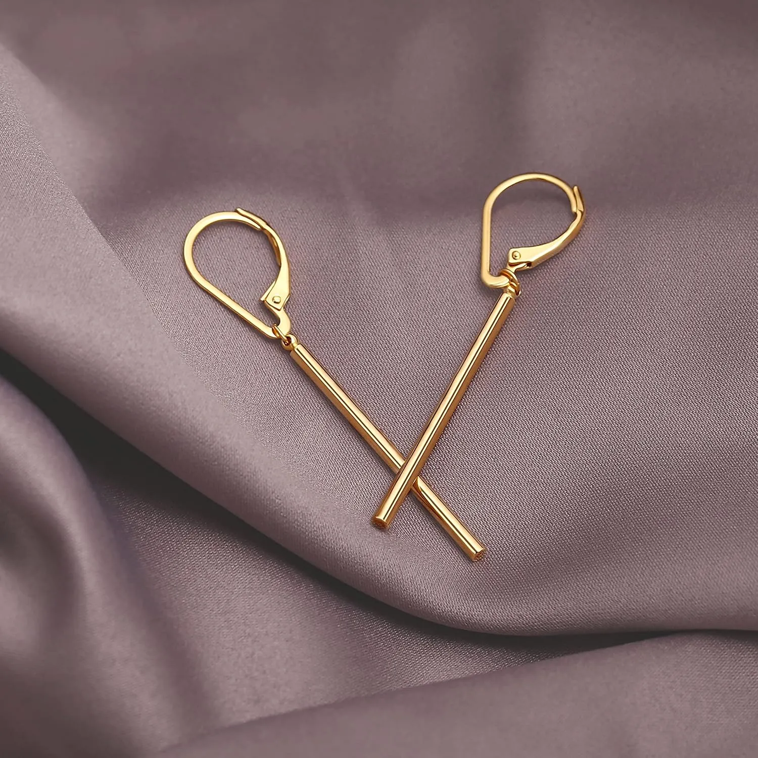Aobei Pearl 18K Gold/Platimun Plated Brass Long Vertical Bar Drop Dangle Earring Minimal Hanging Earrings Geometric jewelry for Women