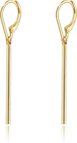 Aobei Pearl 18K Gold/Platimun Plated Brass Long Vertical Bar Drop Dangle Earring Minimal Hanging Earrings Geometric jewelry for Women