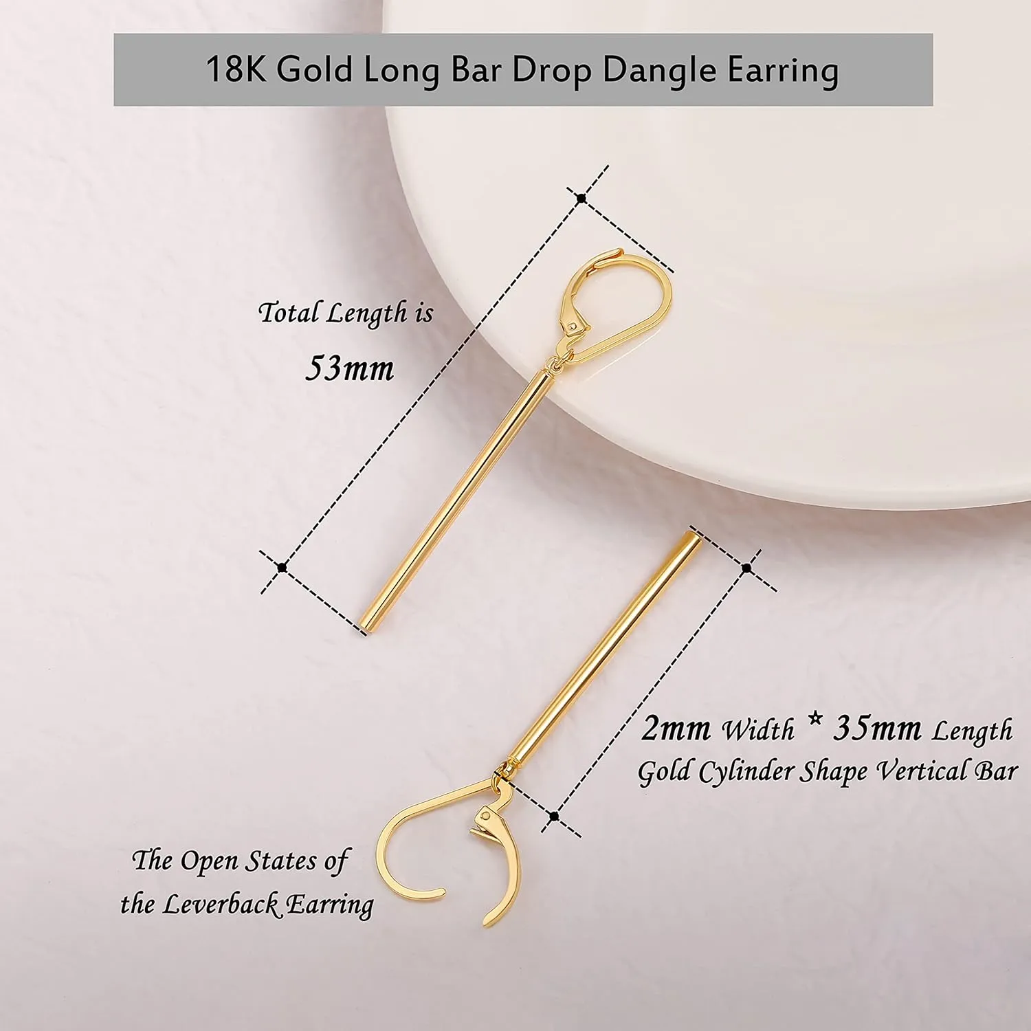 Aobei Pearl 18K Gold/Platimun Plated Brass Long Vertical Bar Drop Dangle Earring Minimal Hanging Earrings Geometric jewelry for Women