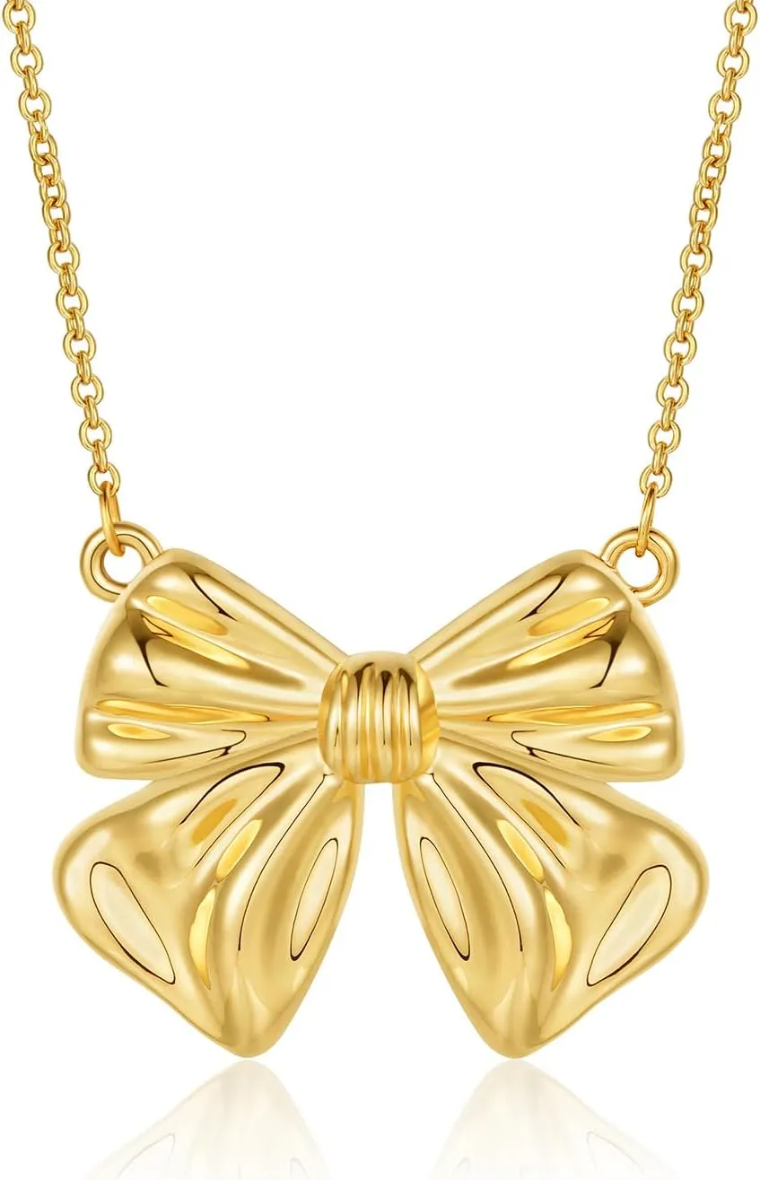 Apsvo Gold/Silver Bow Necklace, Dainty Bow Ribbon Pendant Choker Bow Jewelry Gift for Women