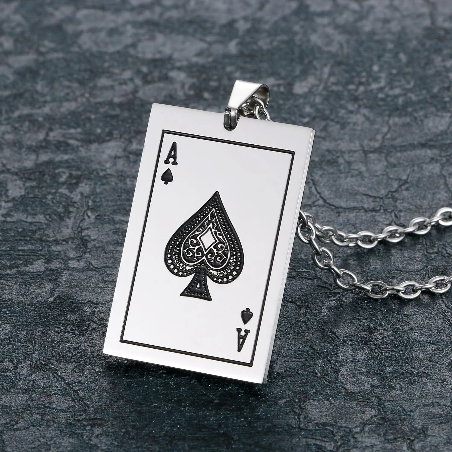 Aroncent 2 Pcs Stainless Steel Ace of Spades Necklace Braided Leather Cool Skull Bracelet Poker Jewerly Set Cool Bracelets Personalized Necklace for Men