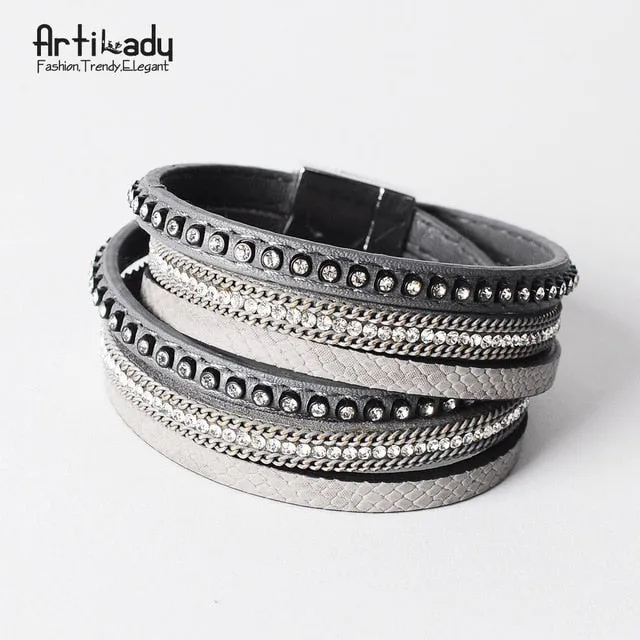 Artilady  Wrap Leather Bangle Charm - Men & Women Fashion Bracelet  | CATICA Couture