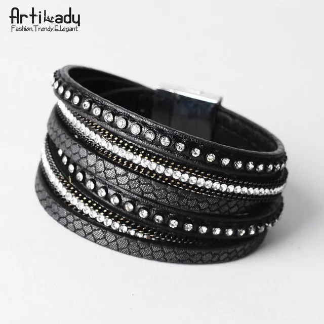 Artilady  Wrap Leather Bangle Charm - Men & Women Fashion Bracelet  | CATICA Couture