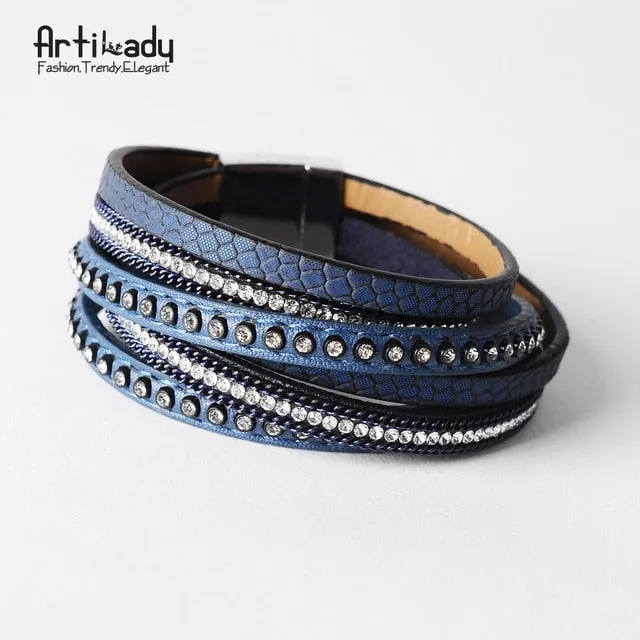 Artilady  Wrap Leather Bangle Charm - Men & Women Fashion Bracelet  | CATICA Couture