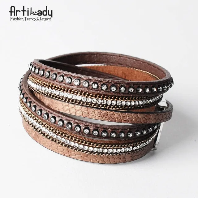 Artilady  Wrap Leather Bangle Charm - Men & Women Fashion Bracelet  | CATICA Couture