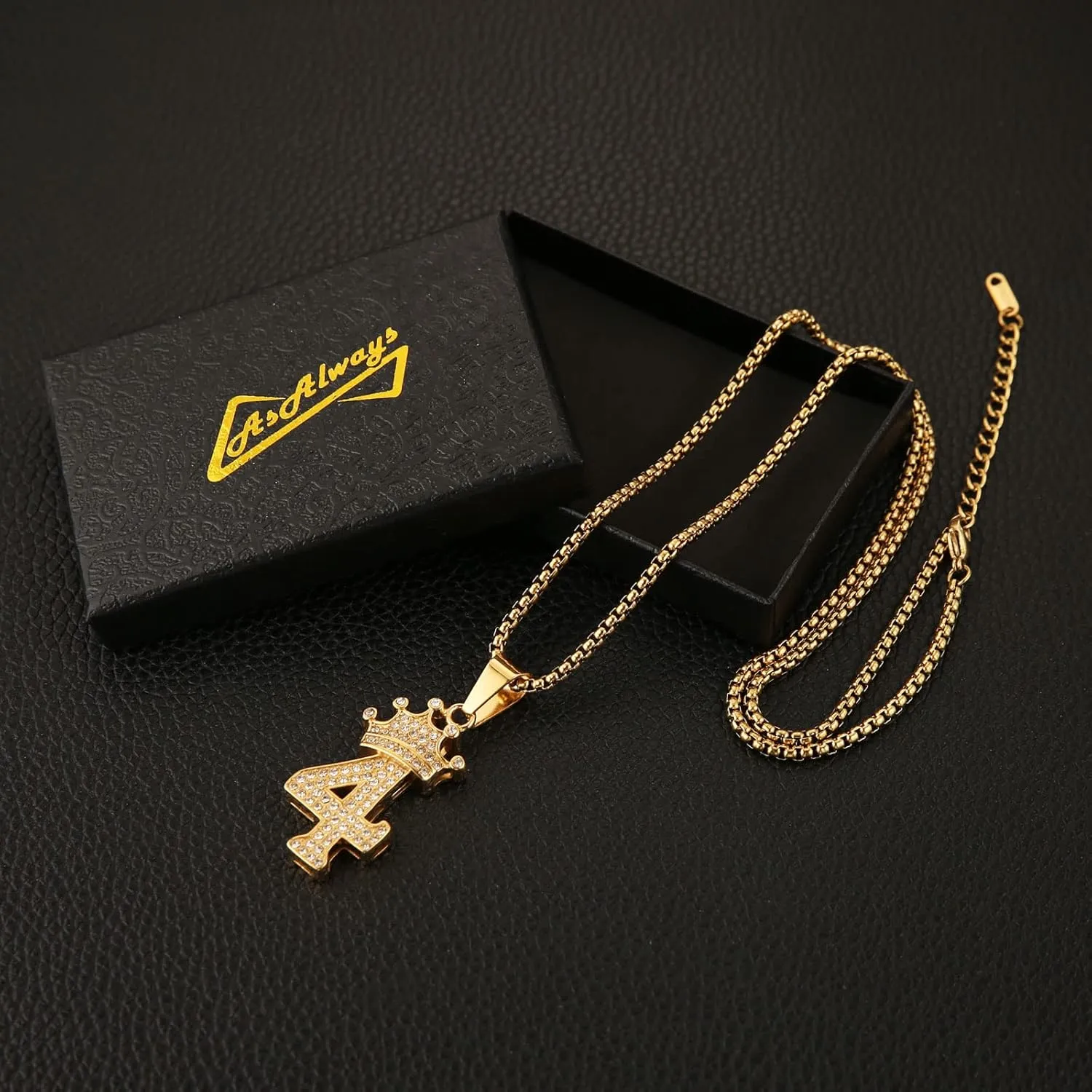 AsAlways 18K Gold Plated Crown Number Necklace for Men Women Hip Hop Bling Cubic Zirconia Lucky Numbers Pendant Necklace Jewelry Gift