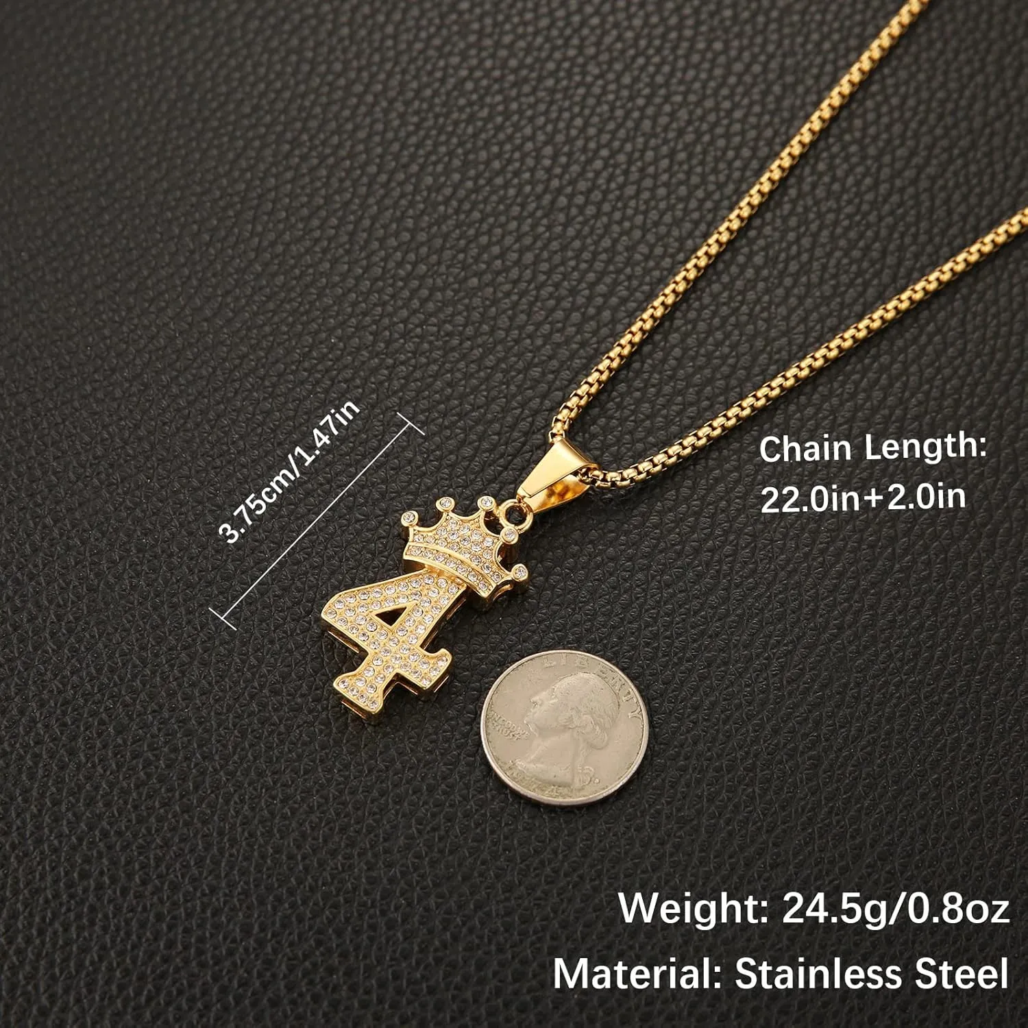 AsAlways 18K Gold Plated Crown Number Necklace for Men Women Hip Hop Bling Cubic Zirconia Lucky Numbers Pendant Necklace Jewelry Gift