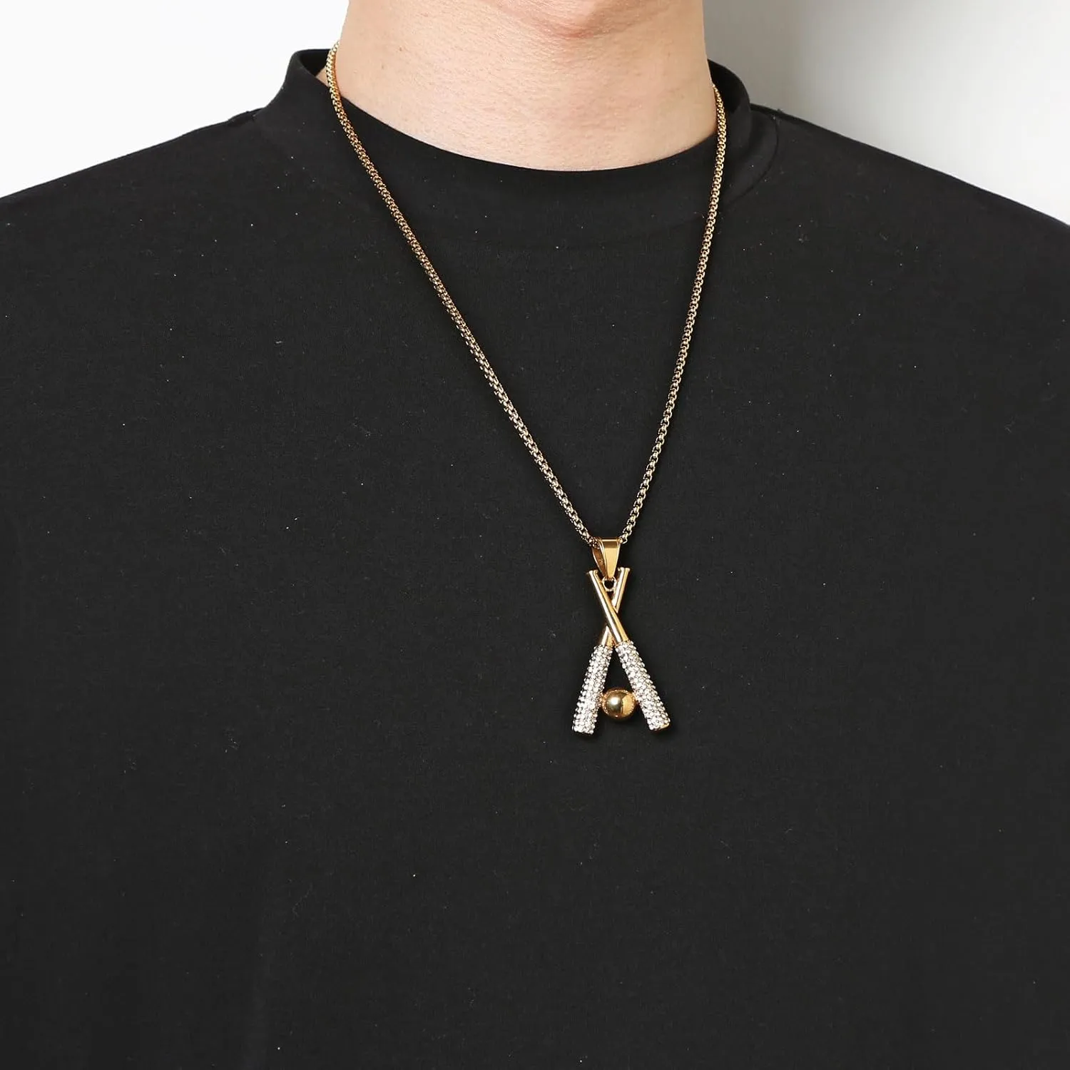 AsAlways Hip Hop Jewelry Iced Out Cross Baseball Bat Pendant Sports 18k Gold Plated Necklace for Men Women