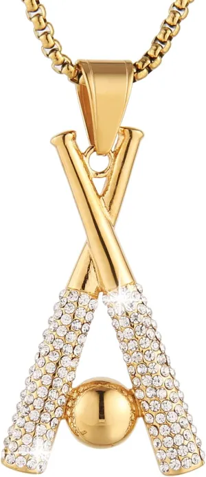 AsAlways Hip Hop Jewelry Iced Out Cross Baseball Bat Pendant Sports 18k Gold Plated Necklace for Men Women