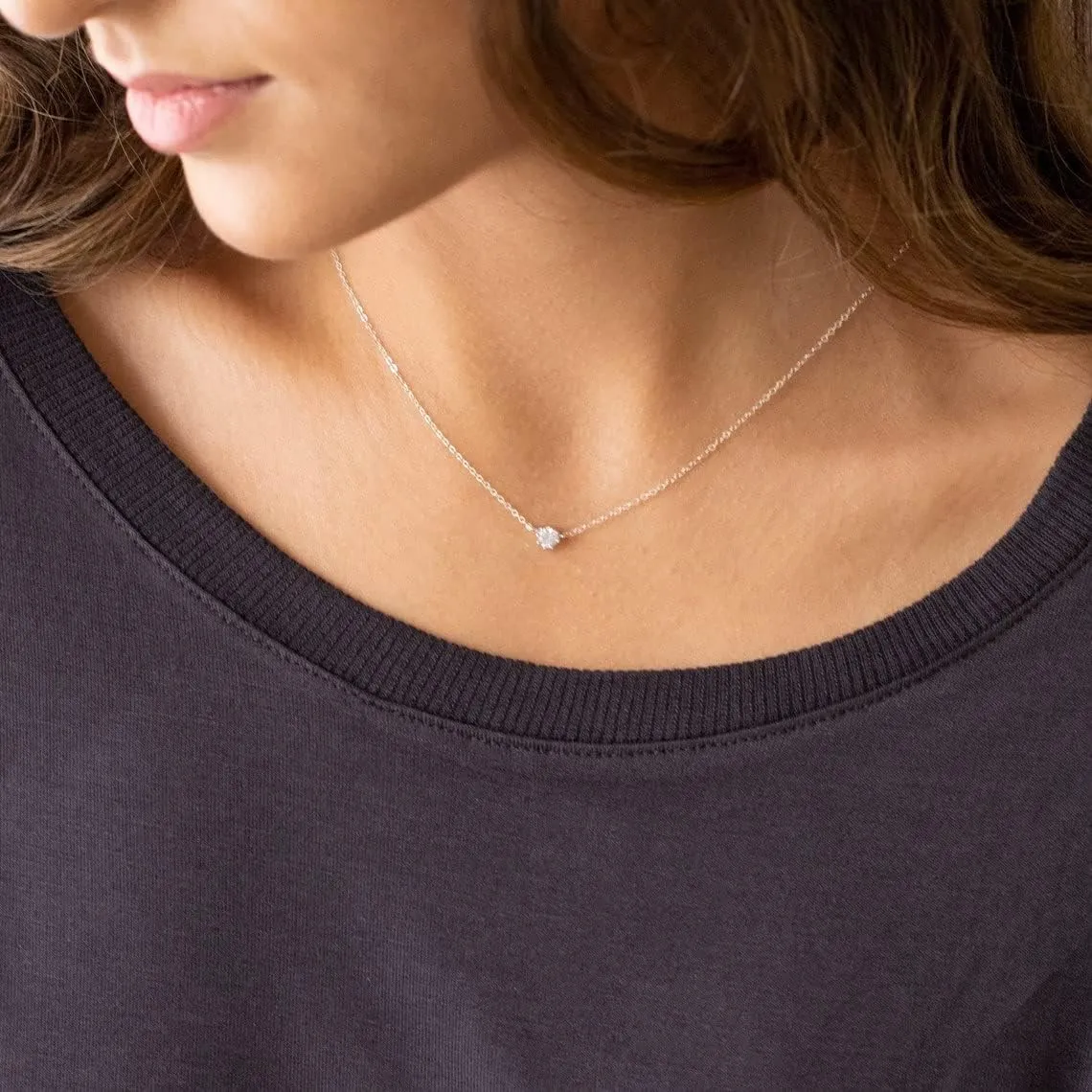ASCOMY Dainty CZ Diamond Solitaire Pendant Necklaces for Women 14K Gold Plated Single Round Cubic Zirconia Square Simulated Diamond Choker Necklace Bride Bridesmaid Weeding Jewelry Gifts