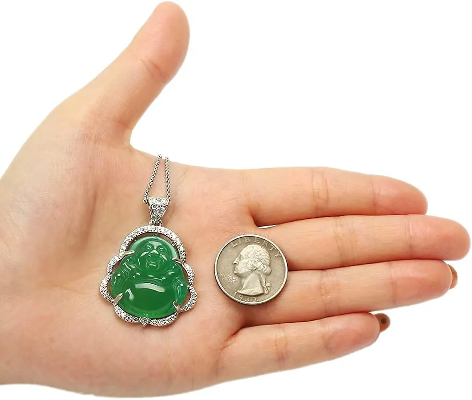 ASGIFT Laughing Buddha Necklace Cubic Zirconia Green Jade Buddha Pendant with 18K Gold Plated Chain Lucky Buddha Necklace Jewelry Gift