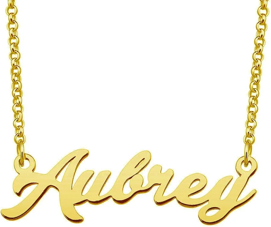 Aubrey Name Necklace Custom Personalized in Gold Plate Gift for Women Couple