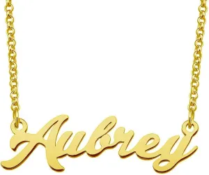 Aubrey Name Necklace Custom Personalized in Gold Plate Gift for Women Couple