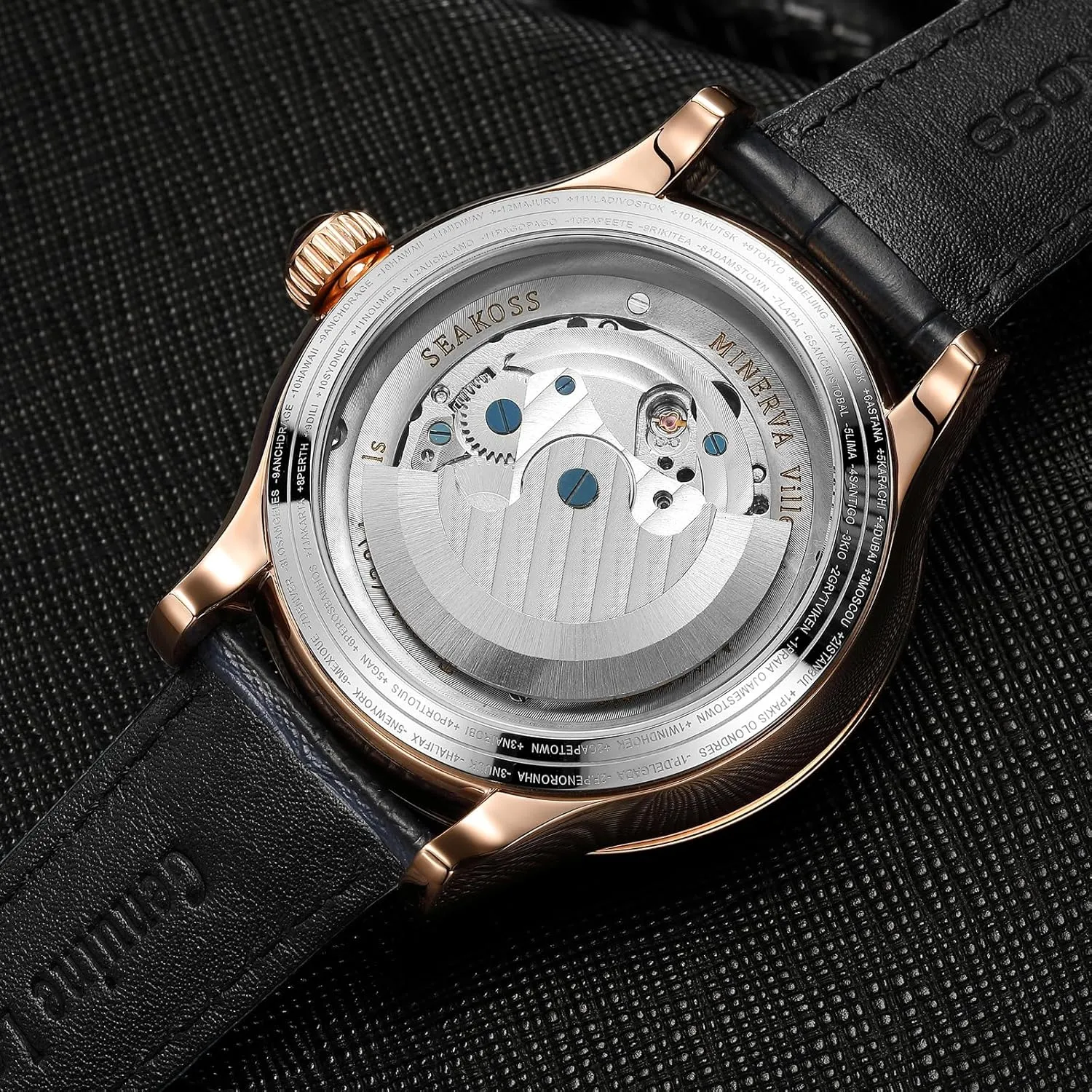 Automatic Watches for Men 47mm Automatic Mechanical Luxury Flywheel Watch 3D Double Globe Stainless Steel Case Men Wrist Watch