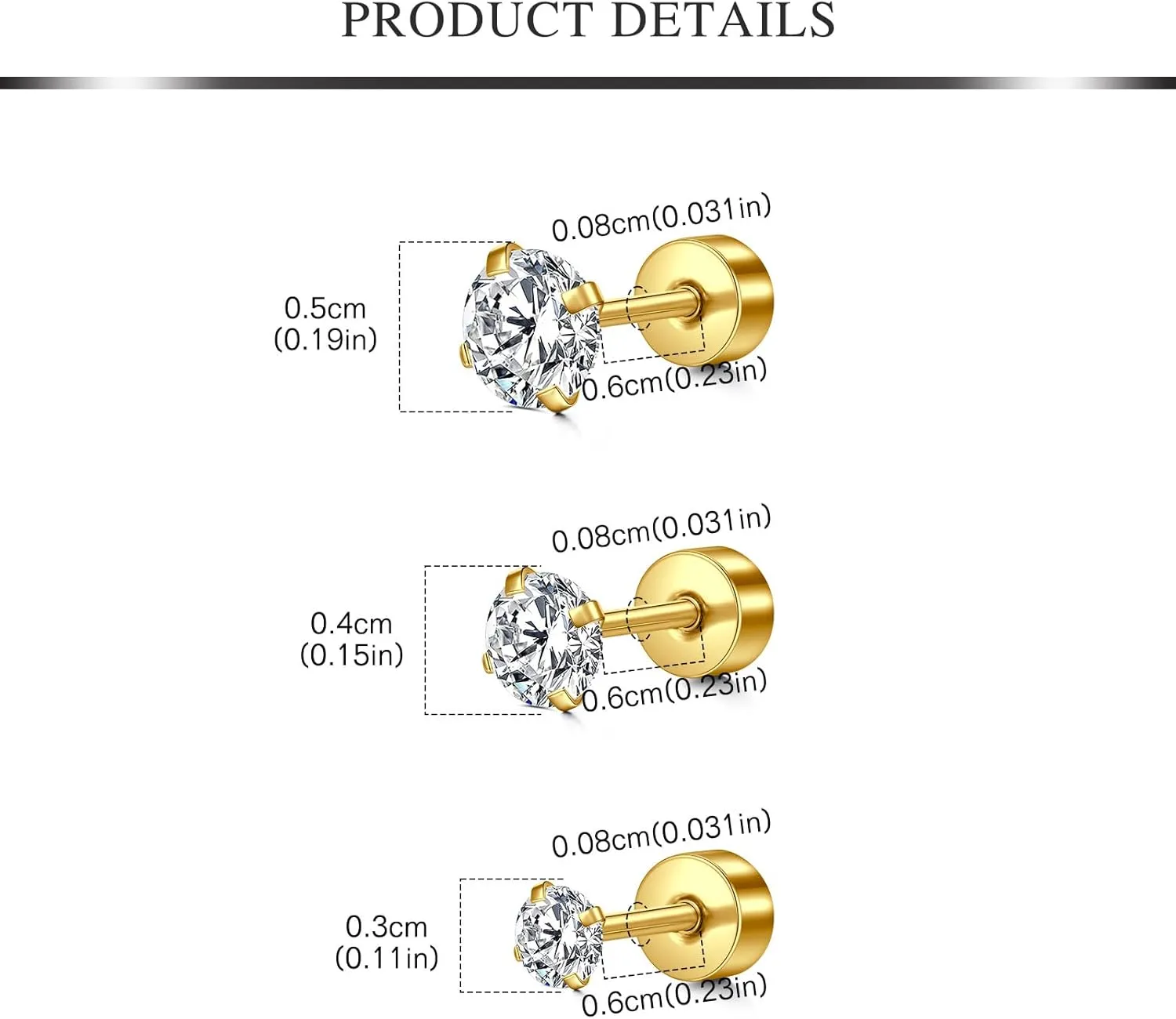 AVYRING 20g Flat Back Stud Earrings for Women Hypoallergenic Stainless Steel Helix Cartilage Second Hole Earrings Studs for Women Men All Day Comfort Gold Silver