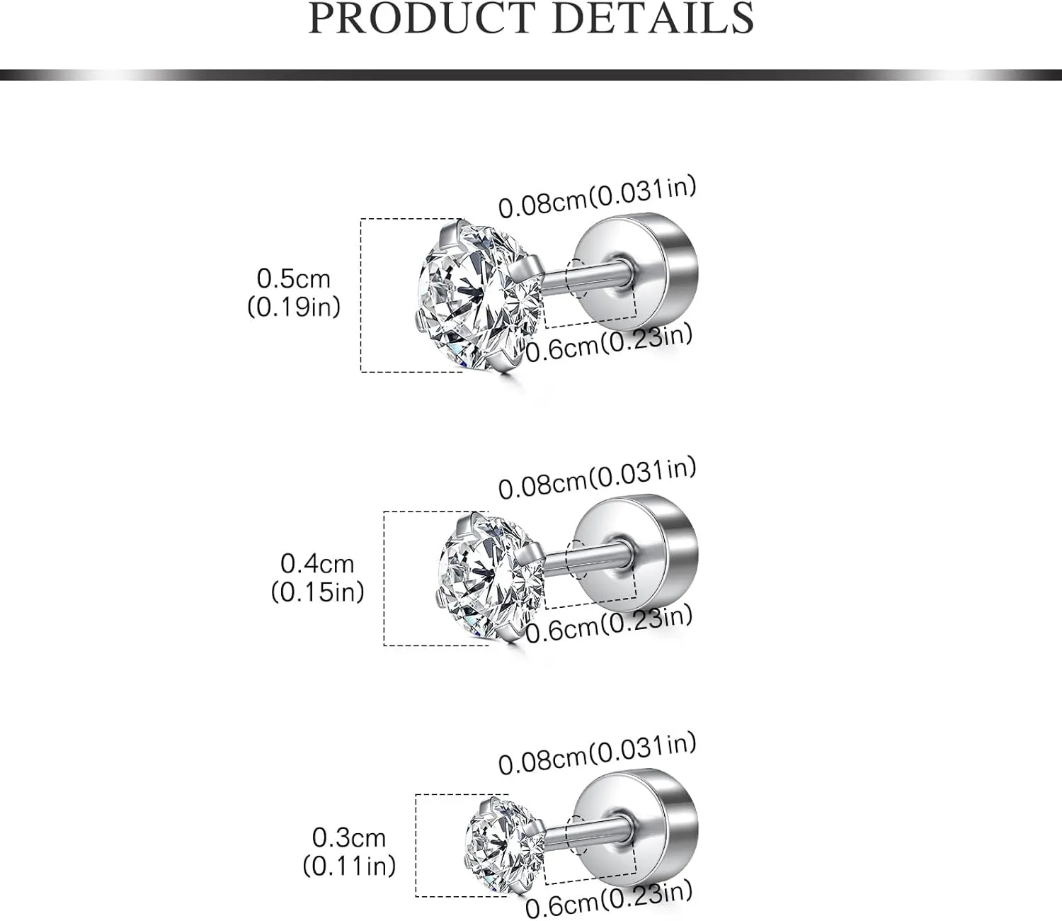 AVYRING 20g Flat Back Stud Earrings for Women Hypoallergenic Stainless Steel Helix Cartilage Second Hole Earrings Studs for Women Men All Day Comfort Gold Silver