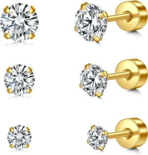 AVYRING 20g Flat Back Stud Earrings for Women Hypoallergenic Stainless Steel Helix Cartilage Second Hole Earrings Studs for Women Men All Day Comfort Gold Silver