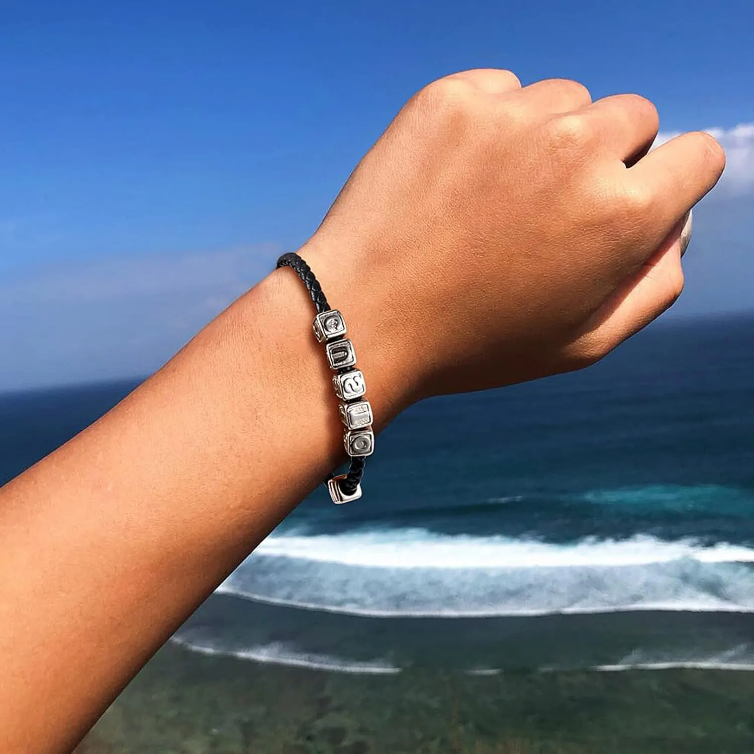Bandmax Personalized Letter Bead Leather Cord Bracelets for Women Men Custom Letter Initial Name Bracelet Customized Gift for Father Mother