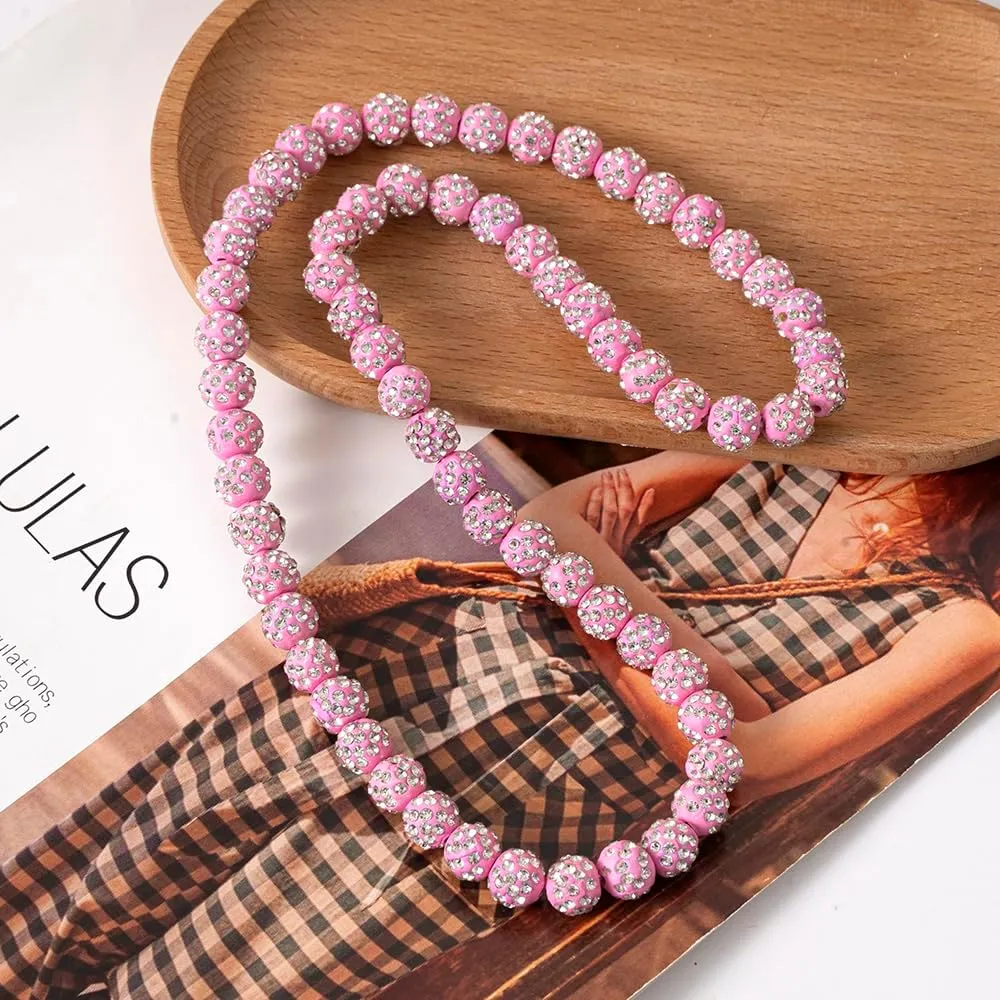 Baseball Ice Collection Necklace for Boys Sparkly Elastic Bling Beaded Shiny Rhinestone Necklace Accessories for Baseball Lovers Players